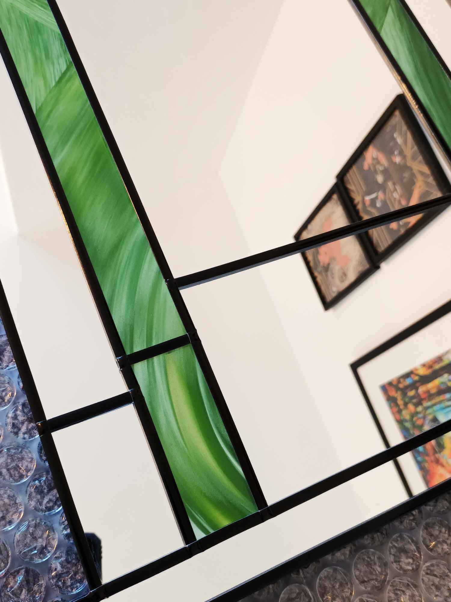 Green Stain Glass Art Deco Wall Mirror