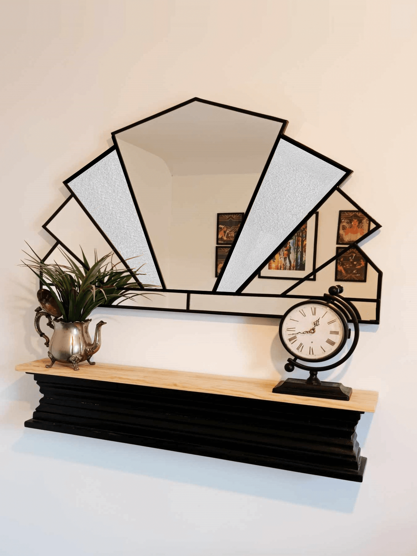 Handcrafted Stain Glass Extra Large Art Deco Wall Mirror - The Dome With Frosting Stain Glass Mirror