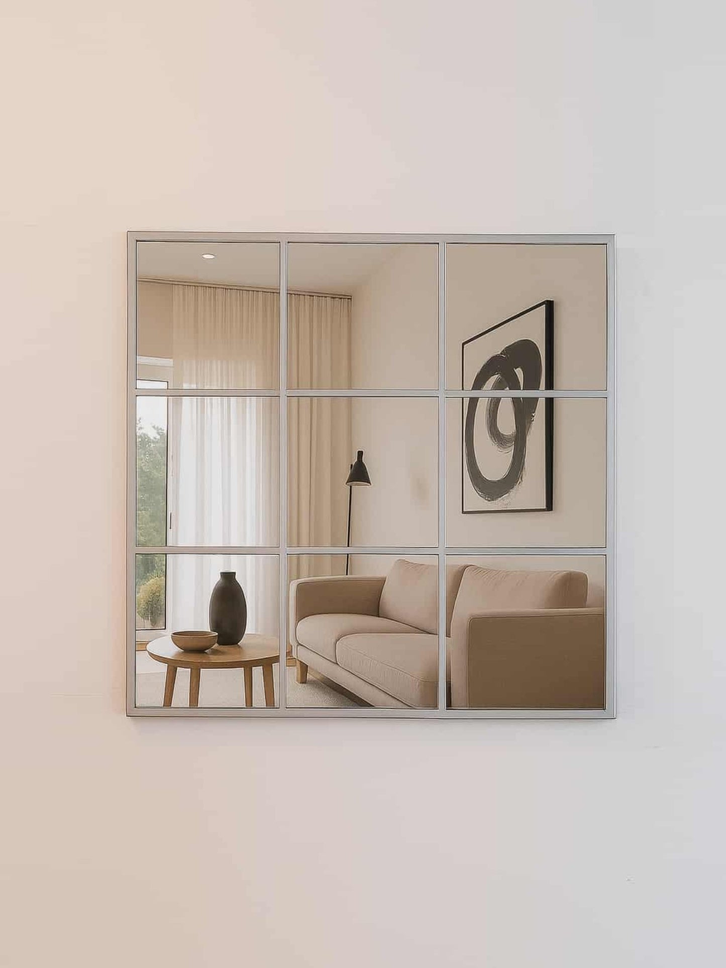 Industrial Square Wall Mirror in Silver