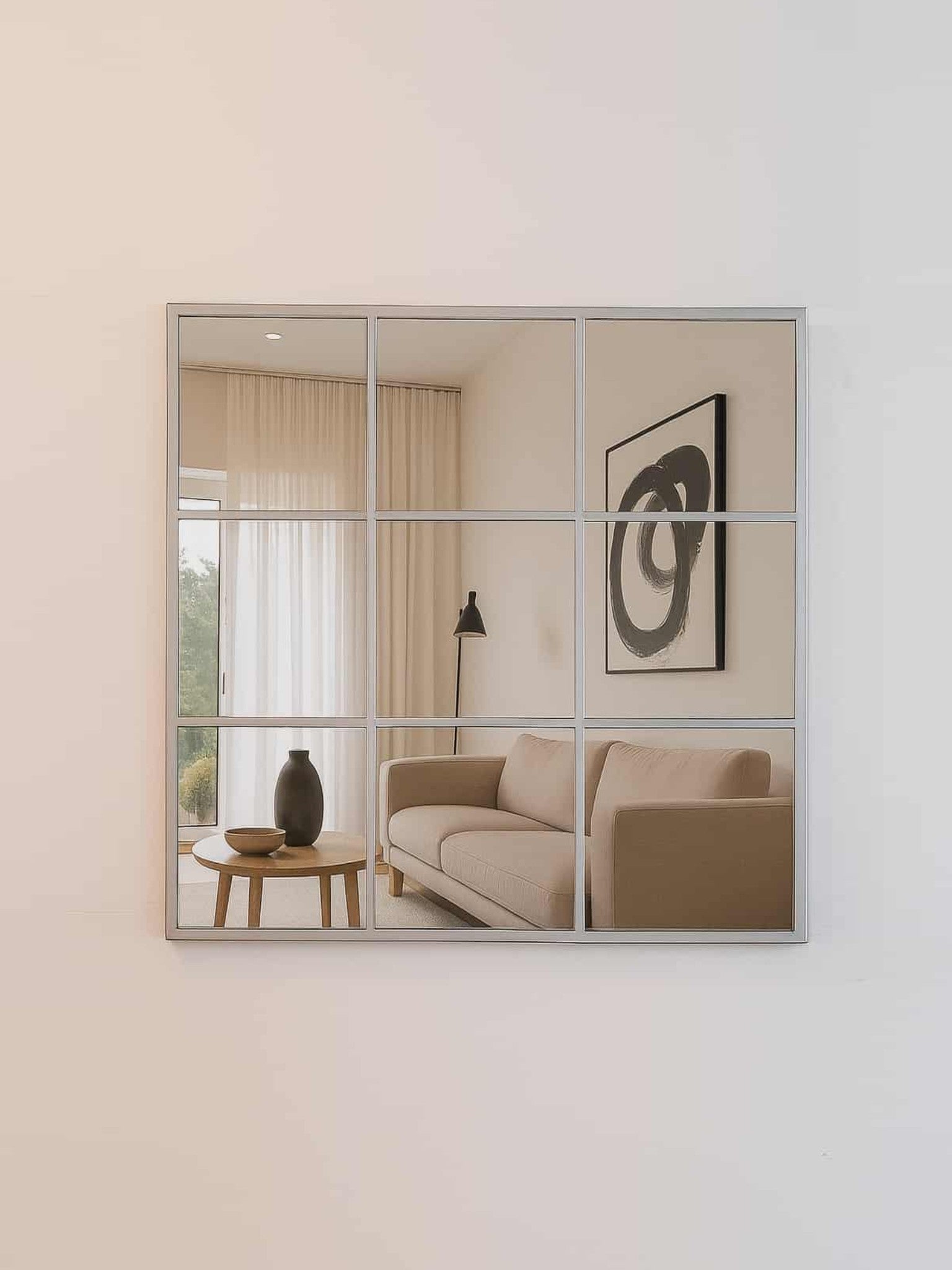 Industrial Square Wall Mirror in Silver