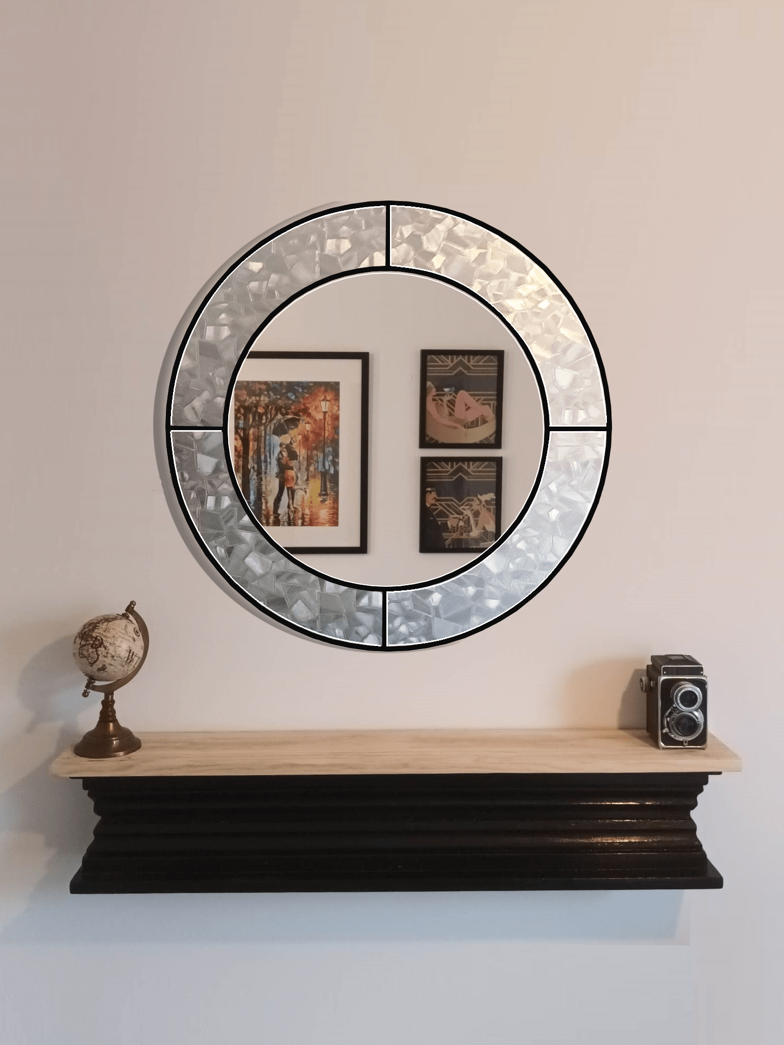 Art Deco stain glass round wall mirror