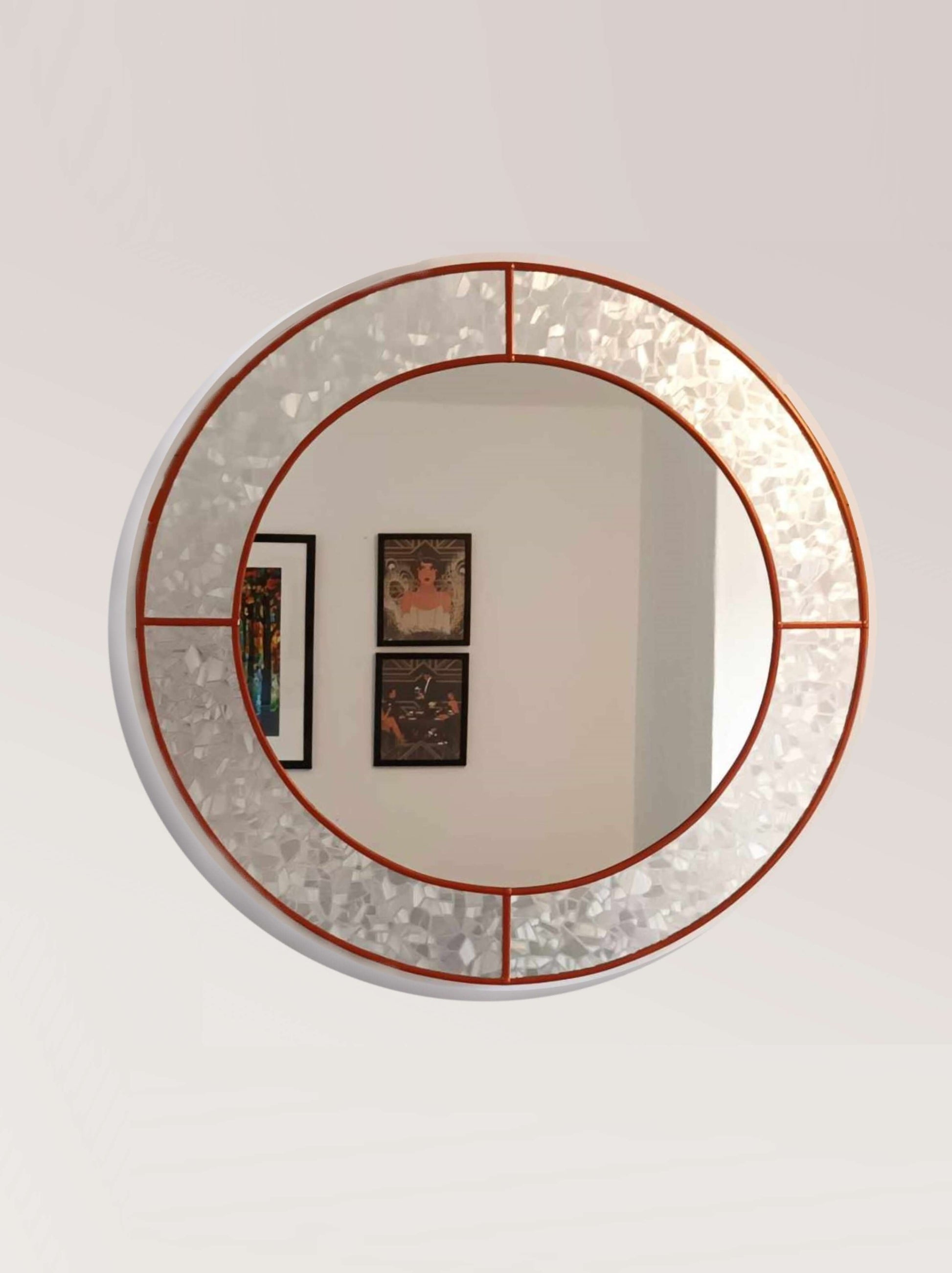 Stain Glass Style Art Deco Round Wall Mirror