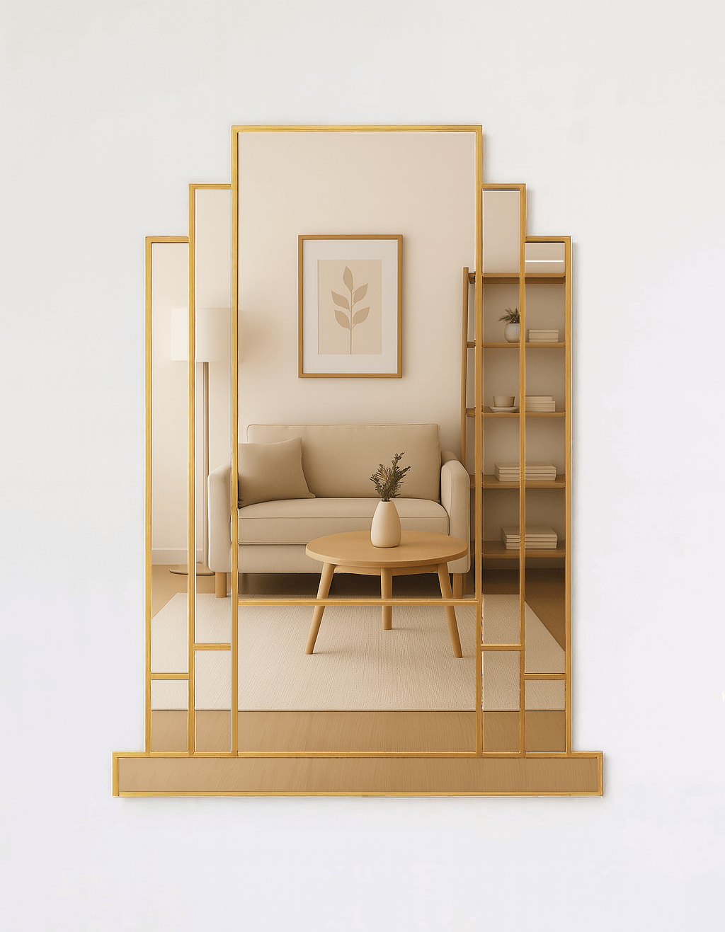 Omega Art Deco Wall Mirror in Brass
