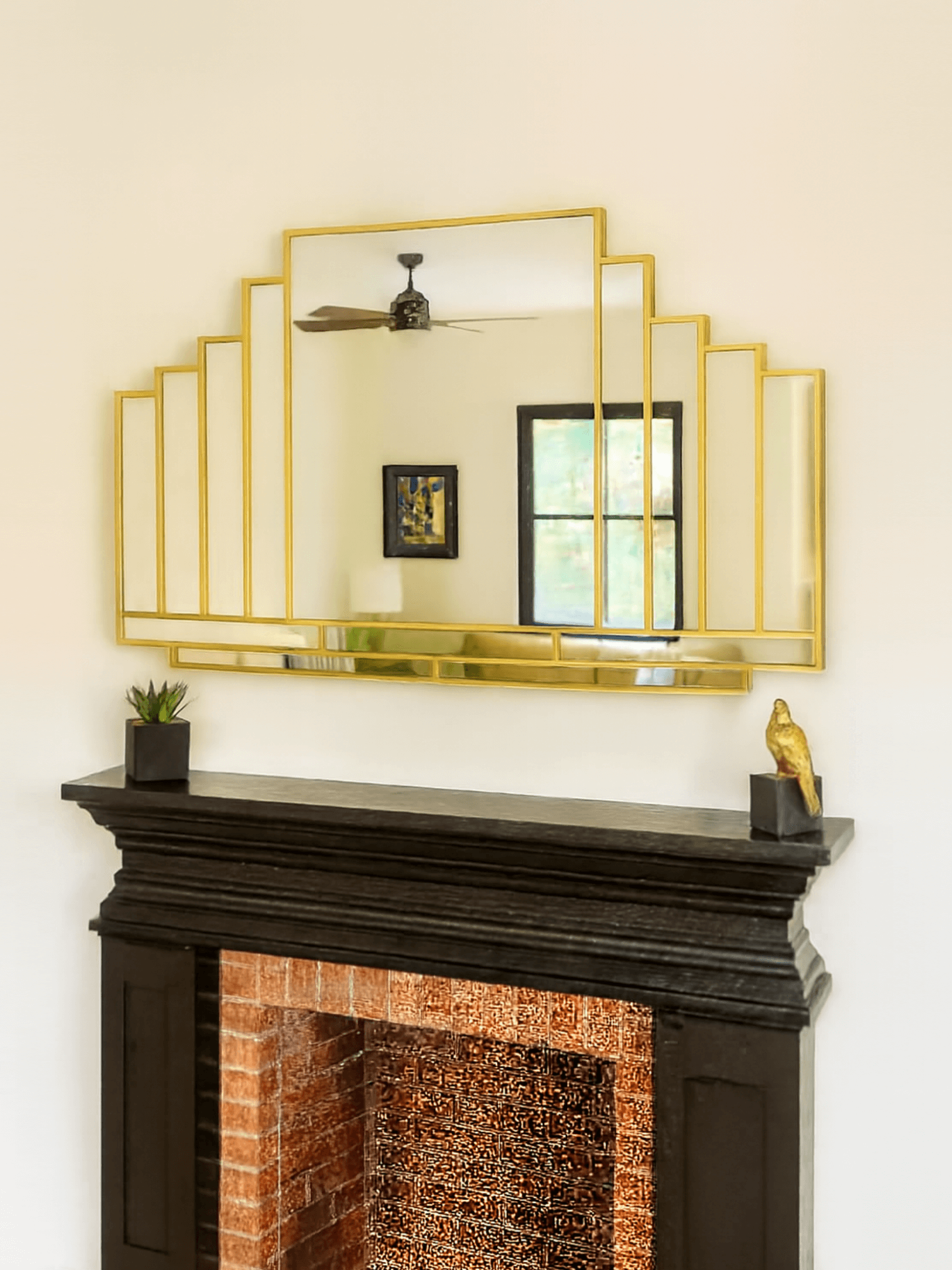 Palace Extra Large Overmantle Art Deco Wall Mirror in Brass