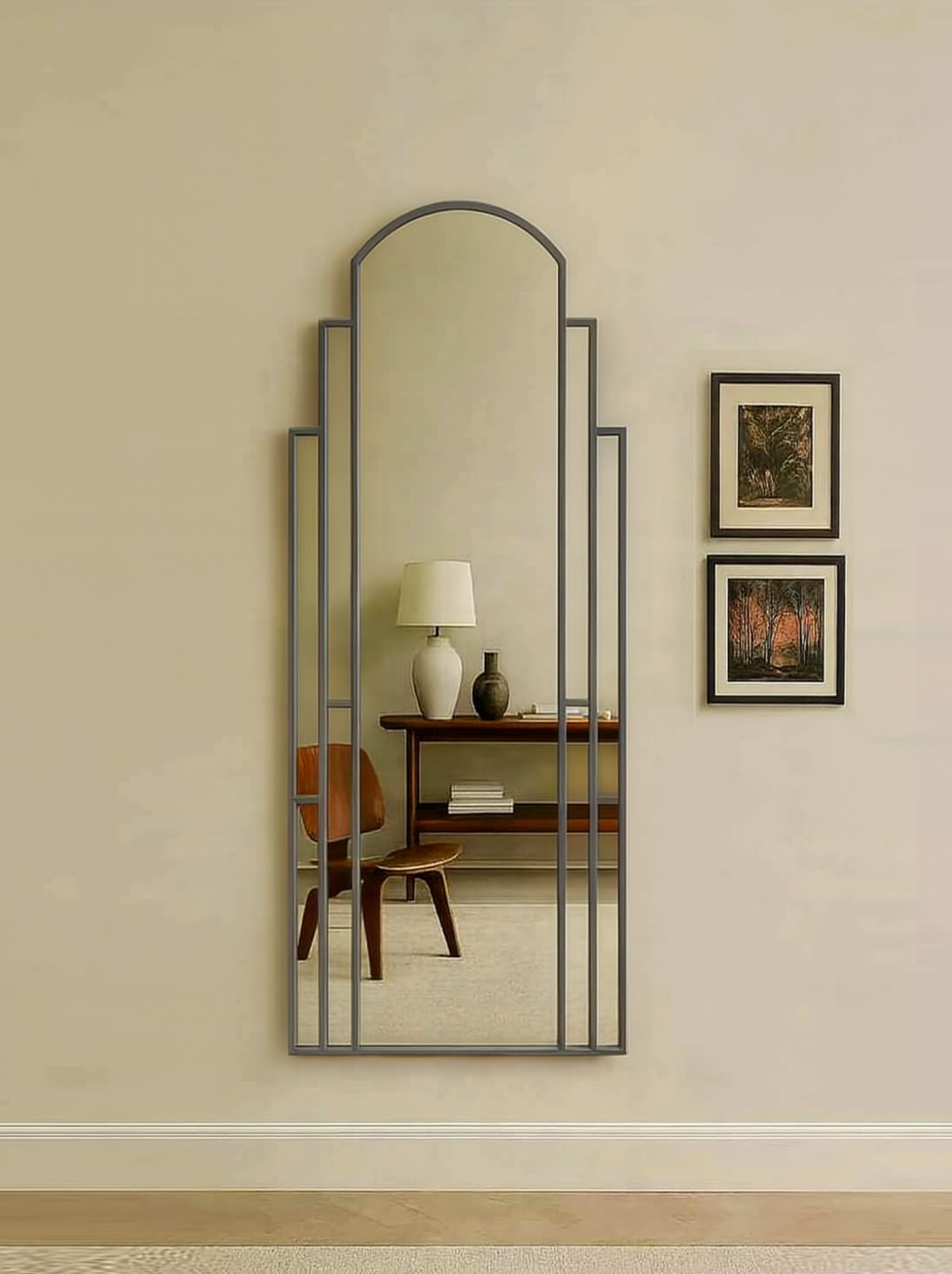 Revival Art Deco Full Length Wall Mirror in Antique
