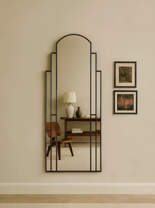 Revival Art Deco Full Length Wall Mirror in Black