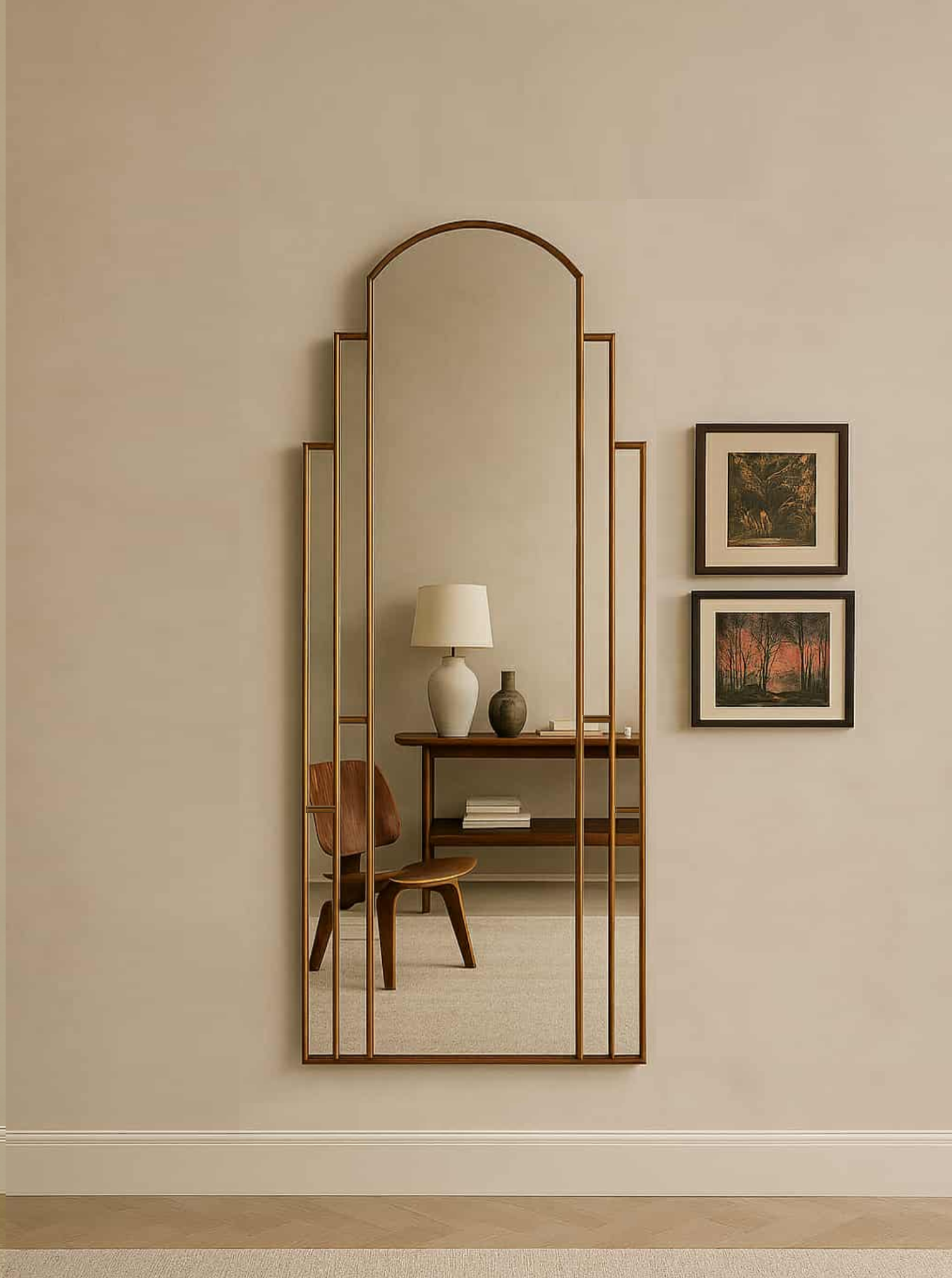 Revival Art Deco Full Length Wall Mirror in Gold