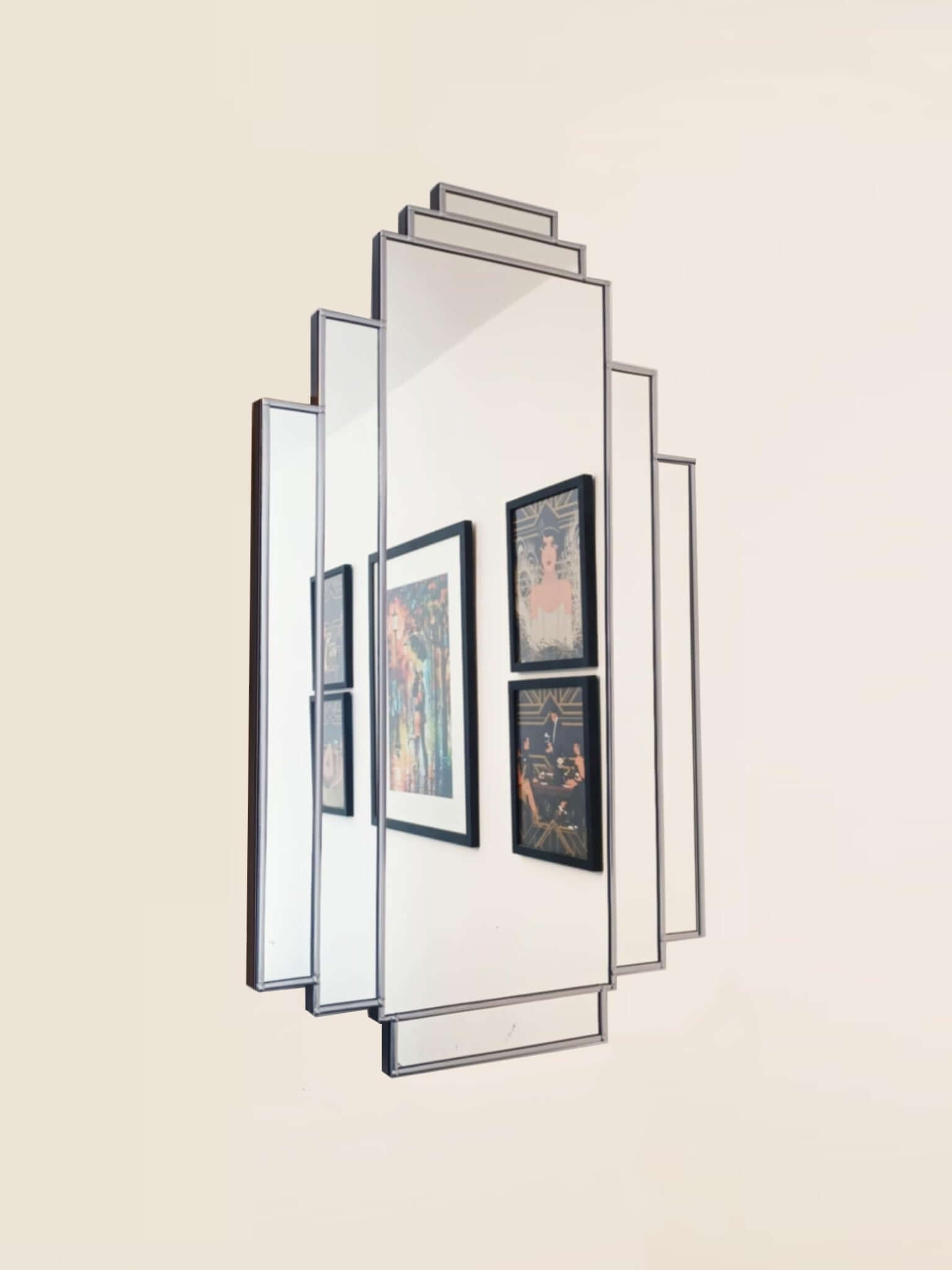 Shuttle Art Deco Wall Mirror in Silver Finish
