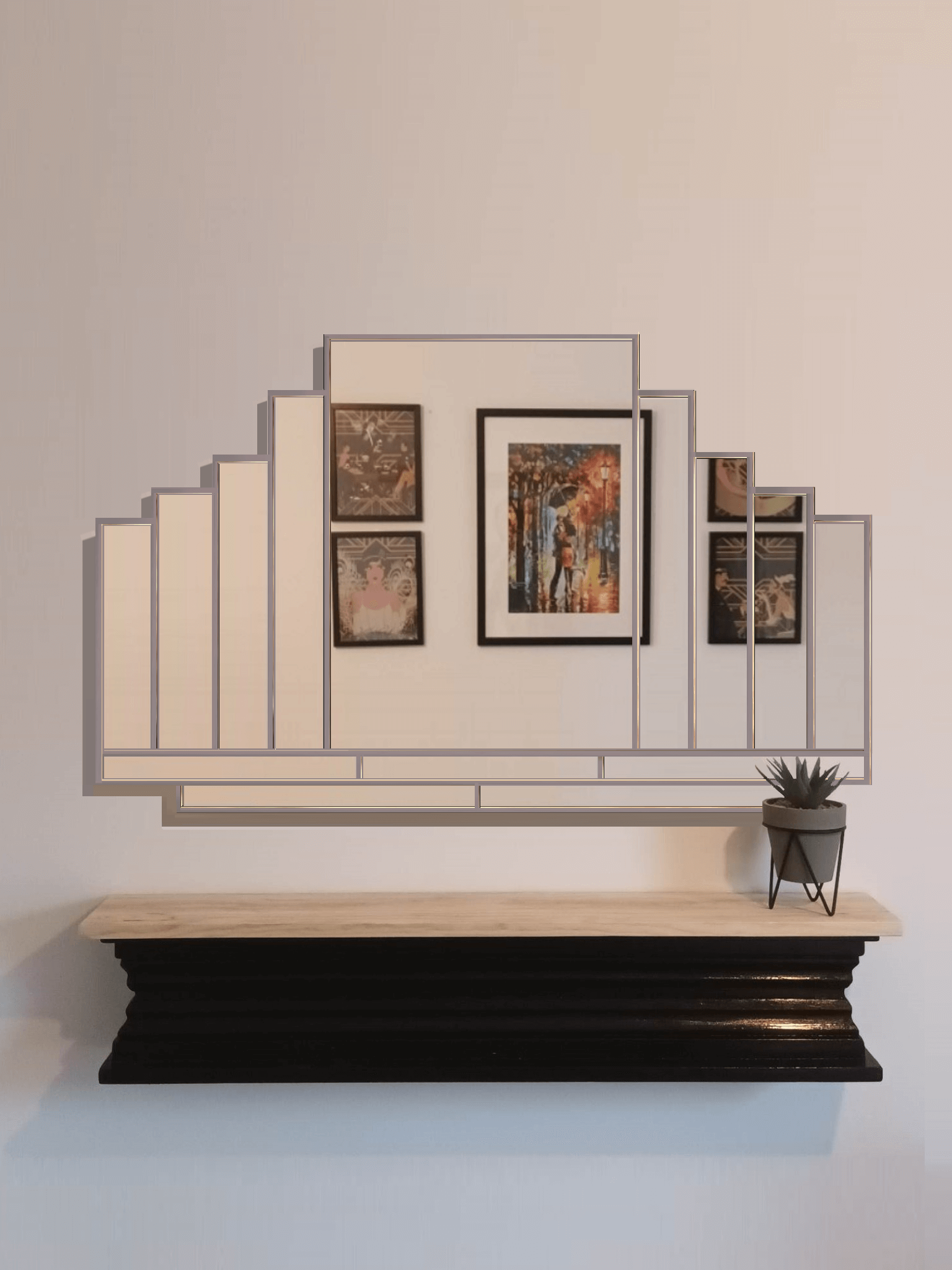 Extra Large Art Deco Wall in Silver Trim 
