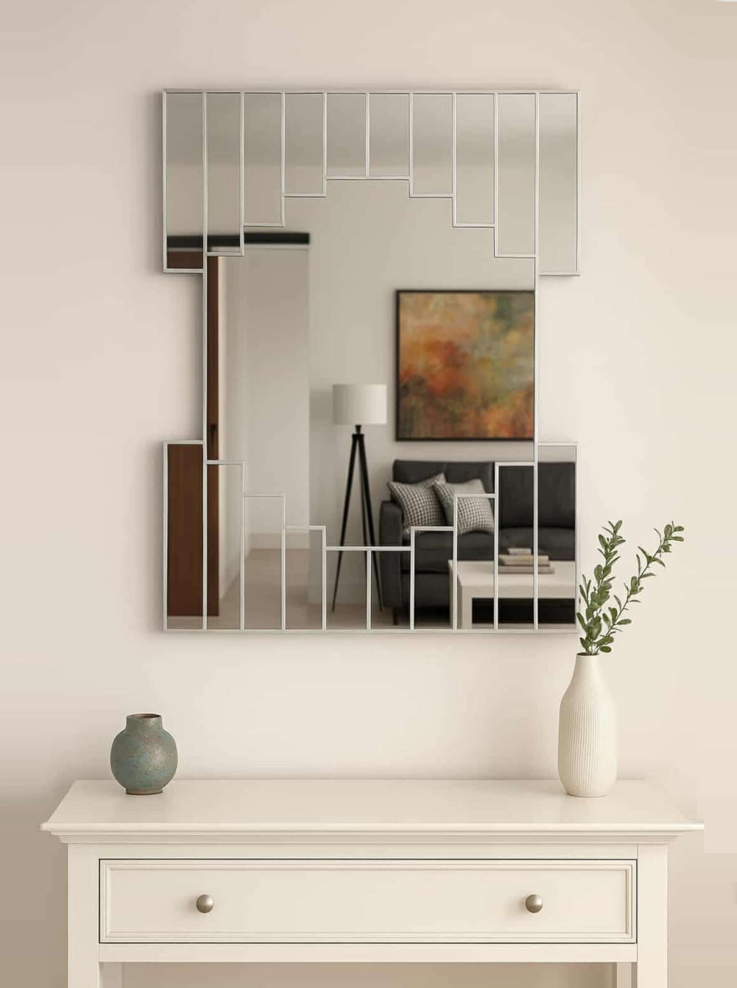 Large Silver Art Deco Wall Mirror