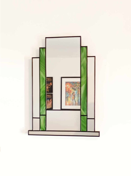 Green Stain Glass Art Deco Wall Mirror