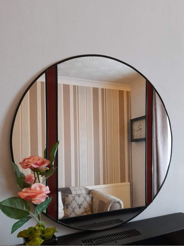 Original handcrafted large round red mirror